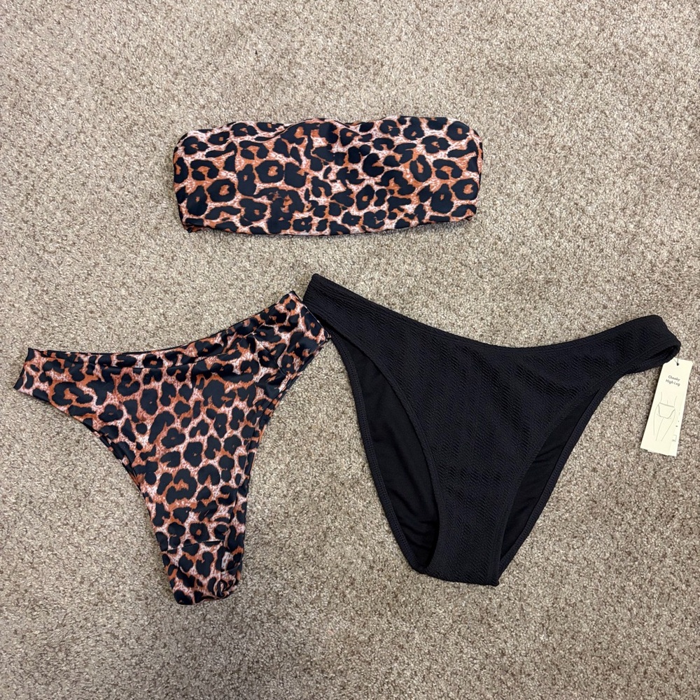 Black and Brown Leopard Print Bikini Set size s With Black Bottoms size L